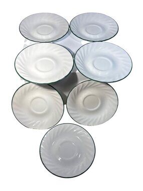 Corelle By Corning Saucers White Swirl Green Trim Callaway Lot Of 7 USA 6.25"